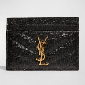 YSL Monogram Card Case in Grained Leather in Gold